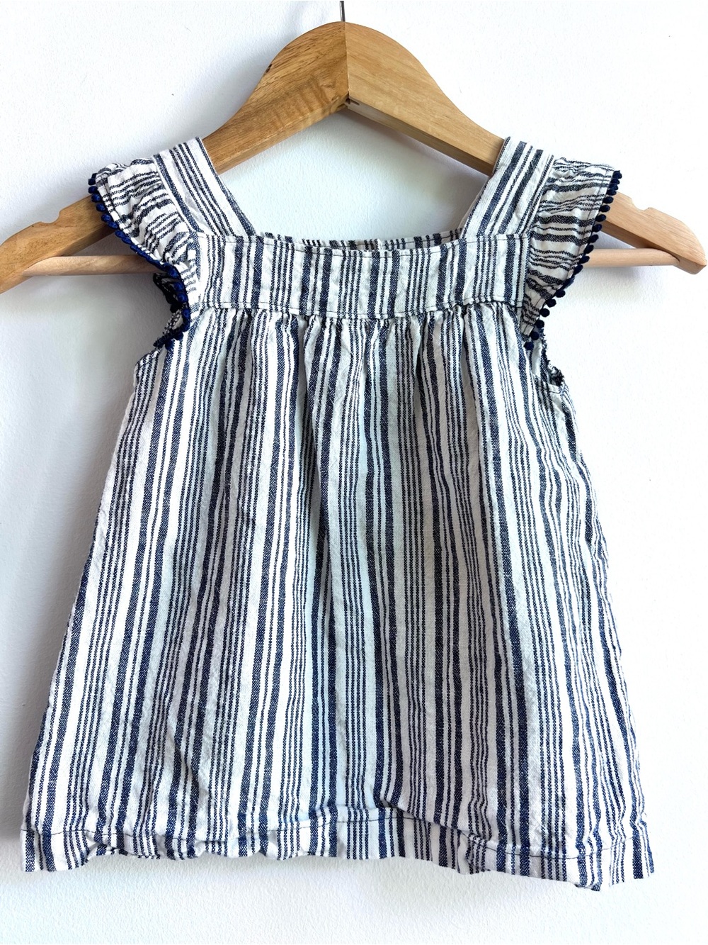 Navy & White Linen Blend Striped Sleeveless Dressy Tank Top with Elastic Waist